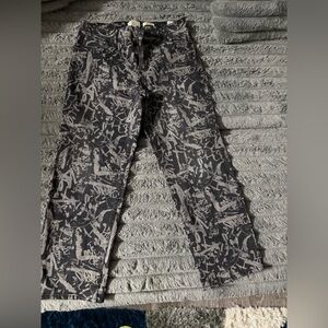 Gray and Black Graphic Print Pants